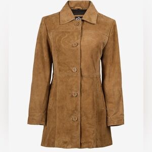 Kandis Real Leather Light Brown Women's Suede Car Coat Size 2XL